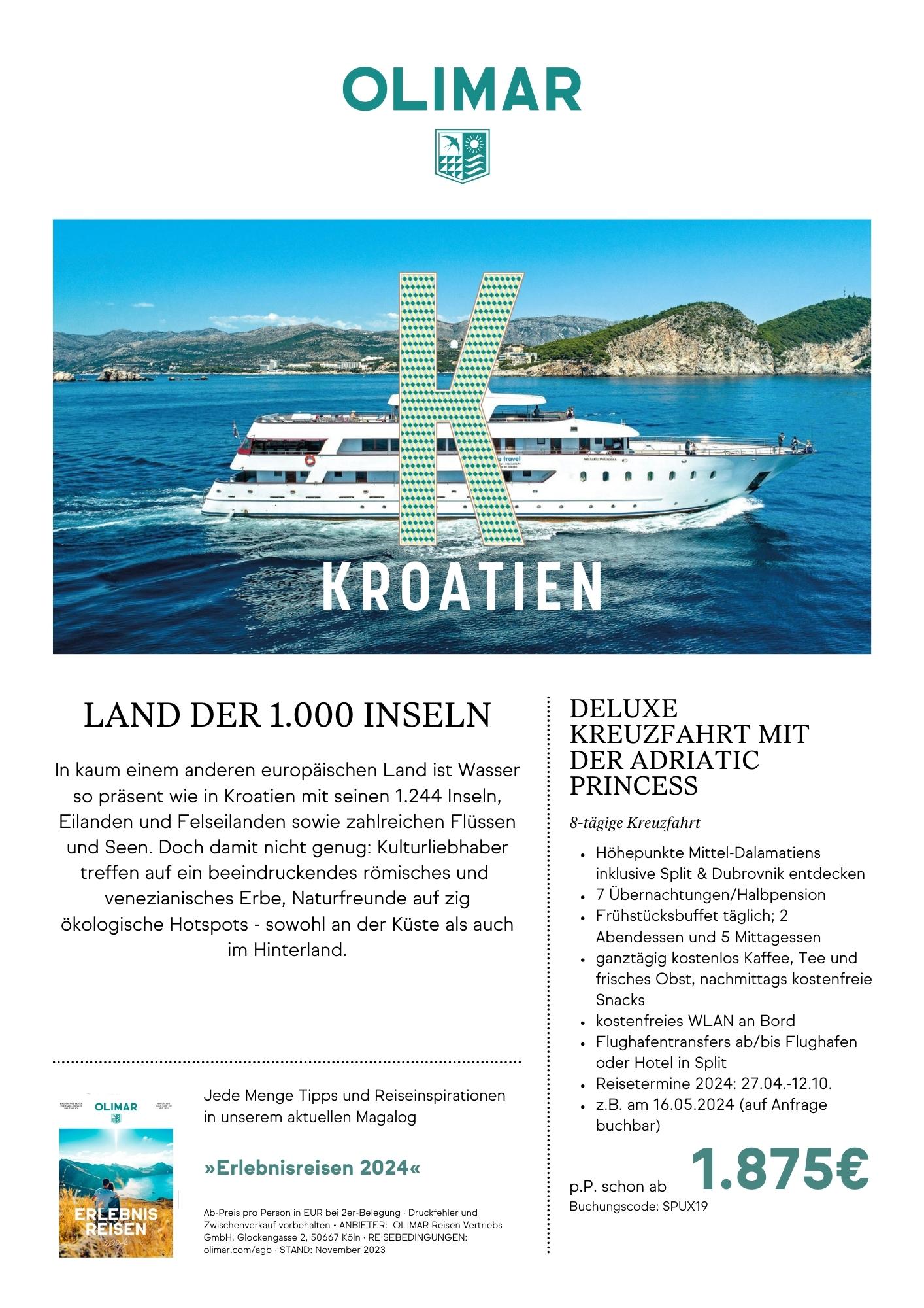 Olimar - Kroatien: Deluxe Kreuzfahrt mit der Adriatic Princess